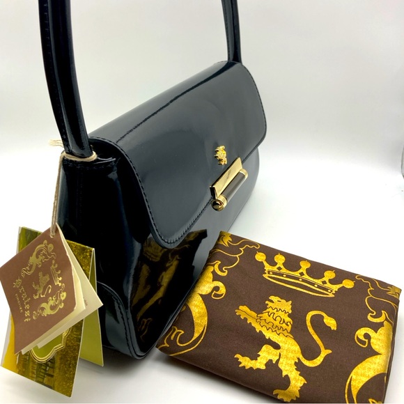 NWT Pratesi Firenze Black Polished Calf Leather Satchel Bag Italy - Picture 1 of 13